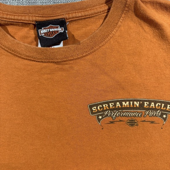 Harley-Davidson Shirt Mens XL Orange Screamin' Eagle Skull Graphic Biker Tee - Picture 6 of 8
